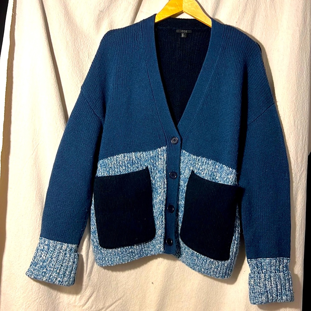 COS oversized cardigan sweater in blue tones
